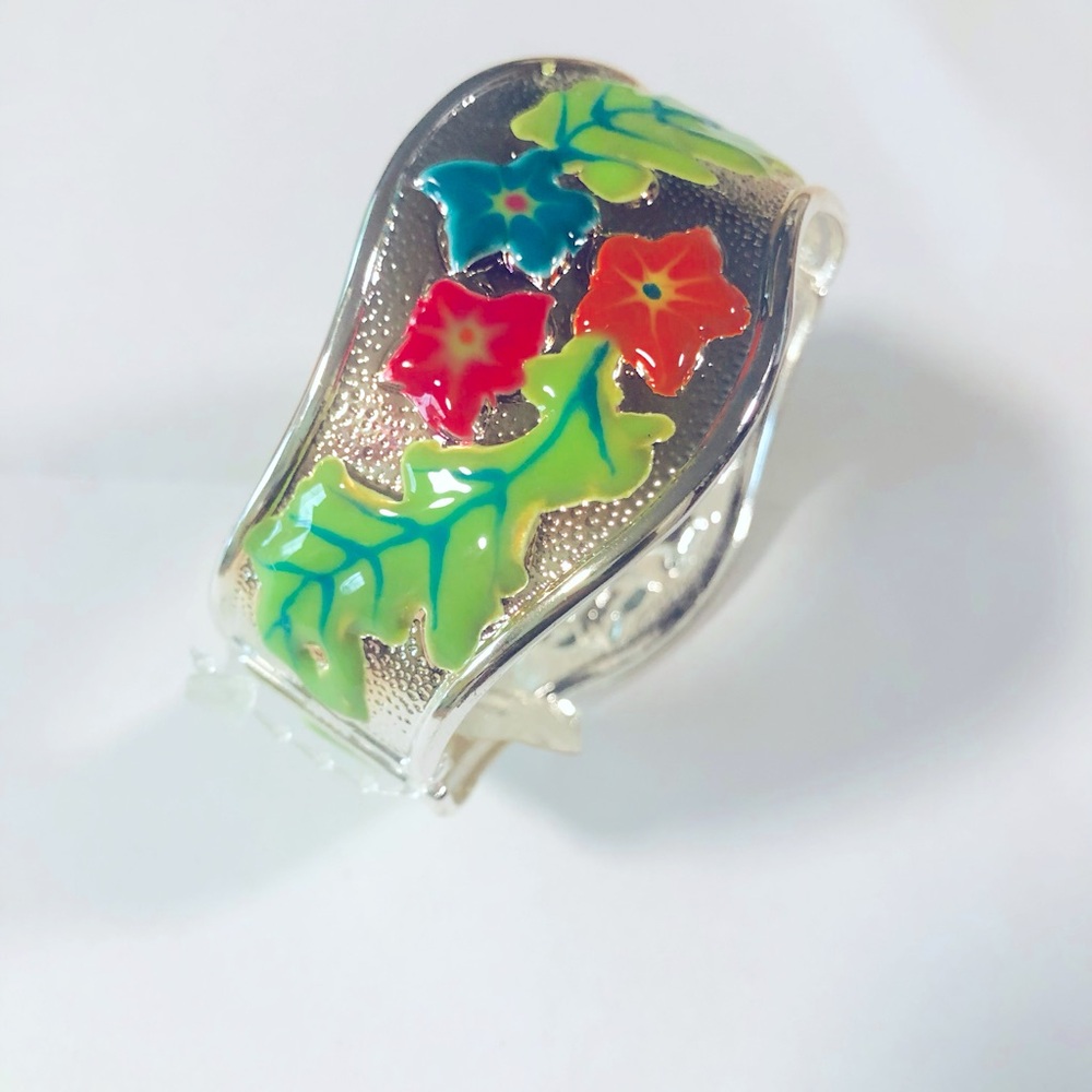 Vibrant Floral Silver Bracelet